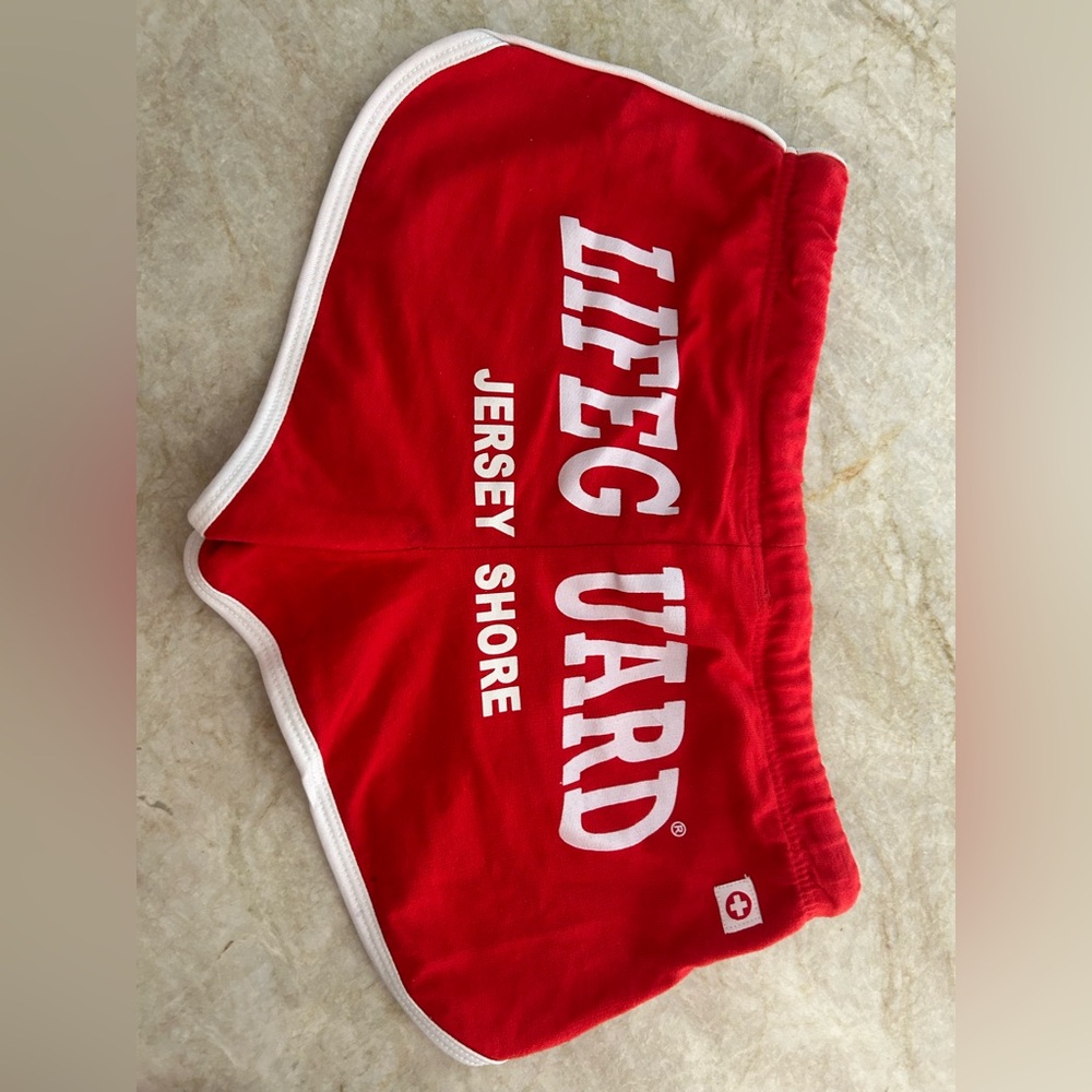 Red and White Lifeguard Jersey Shore Shorts